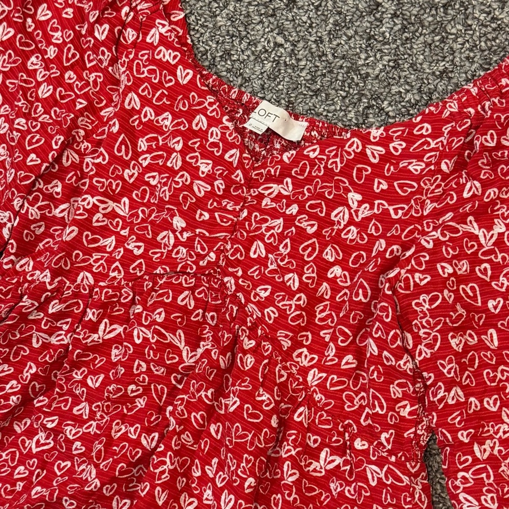 LOFT Red Top with White Heart Print - Picture 7 of 10
